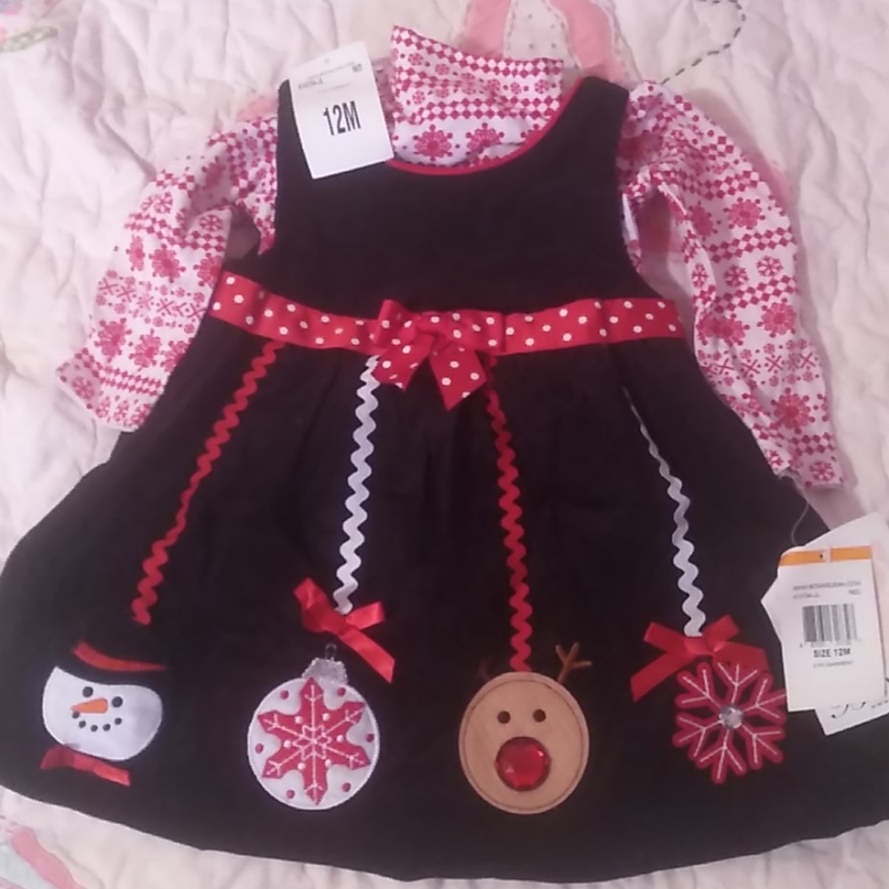 12 month Bonnie Baby Christmas Dress NWT